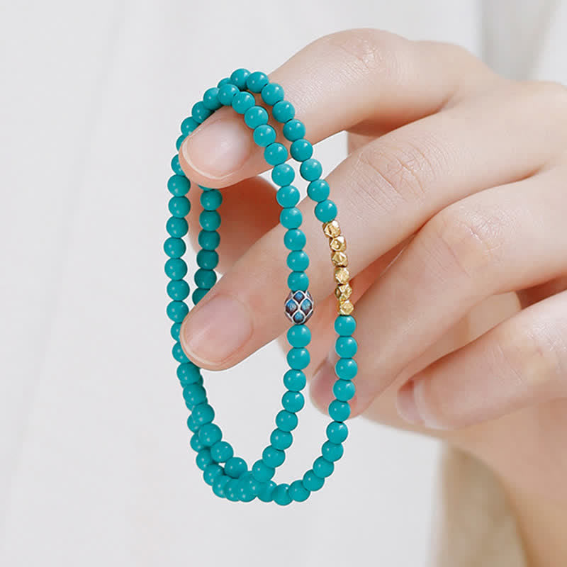 Buddha Stones Bracelet fait main en perles à facettes double tour turquoise Communication - image 9