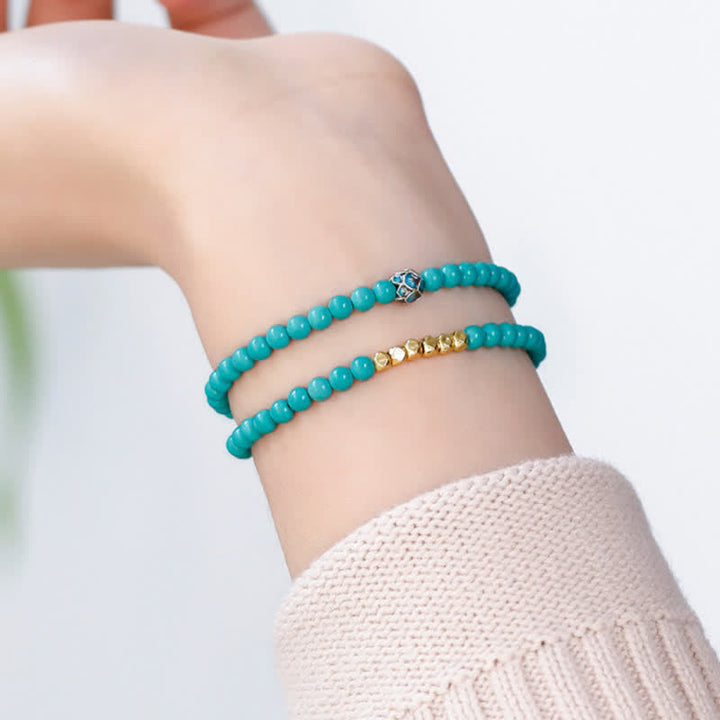 Buddha Stones Bracelet fait main en perles à facettes double tour turquoise Communication - image 11
