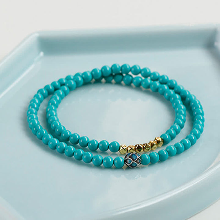 Buddha Stones Bracelet fait main en perles à facettes double tour turquoise Communication - image 2