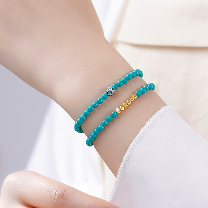 Buddha Stones Bracelet fait main en perles à facettes double tour turquoise Communication - image 12