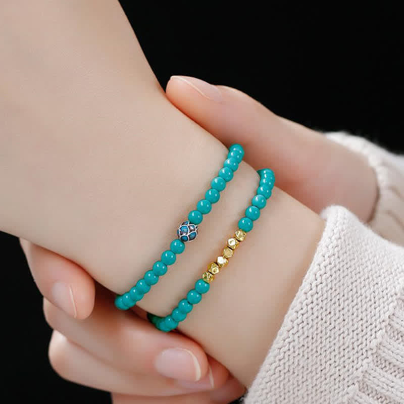 Buddha Stones Bracelet fait main en perles à facettes double tour turquoise Communication - image 10
