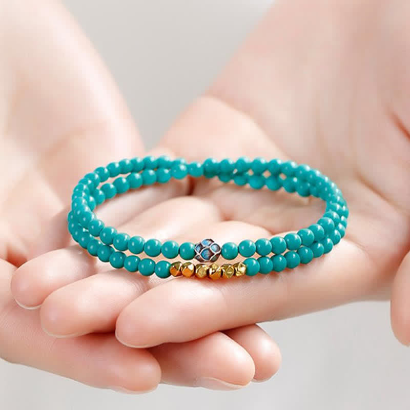Buddha Stones Bracelet fait main en perles à facettes double tour turquoise Communication - image 1