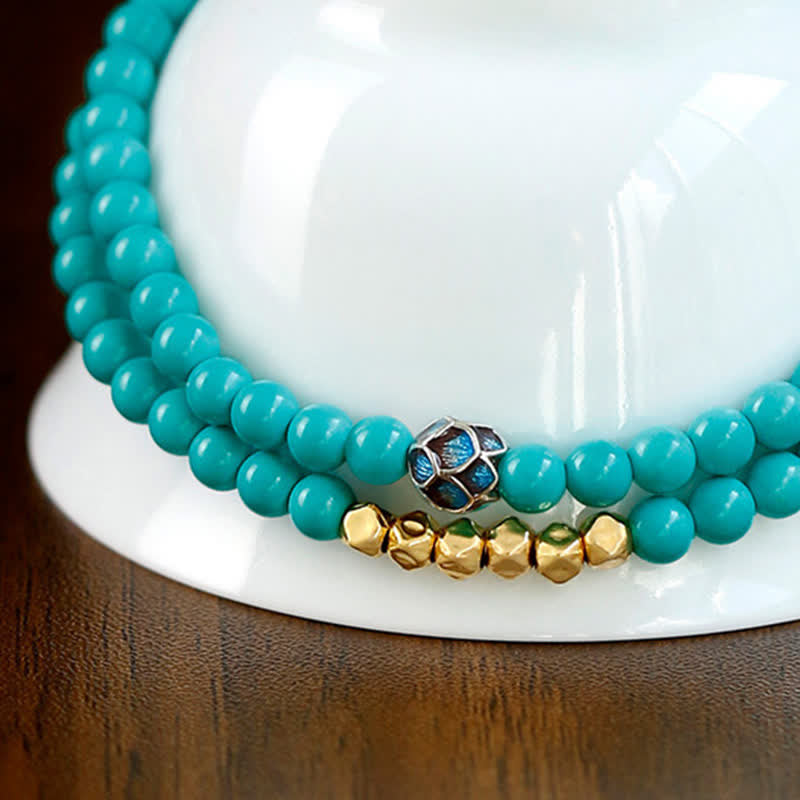 Buddha Stones Bracelet fait main en perles à facettes double tour turquoise Communication - image 8