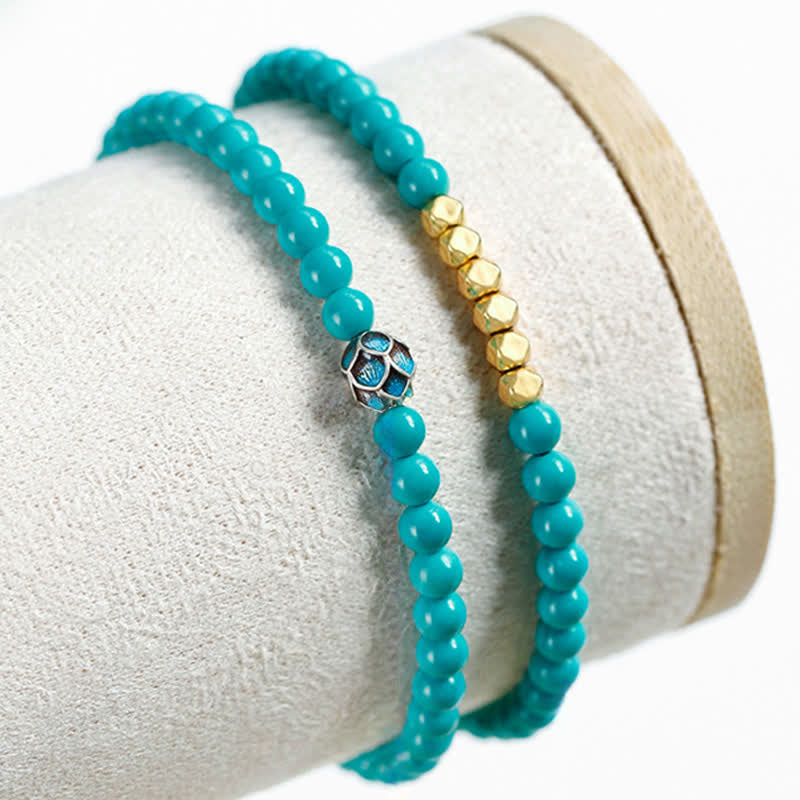 Buddha Stones Bracelet fait main en perles à facettes double tour turquoise Communication - image 7