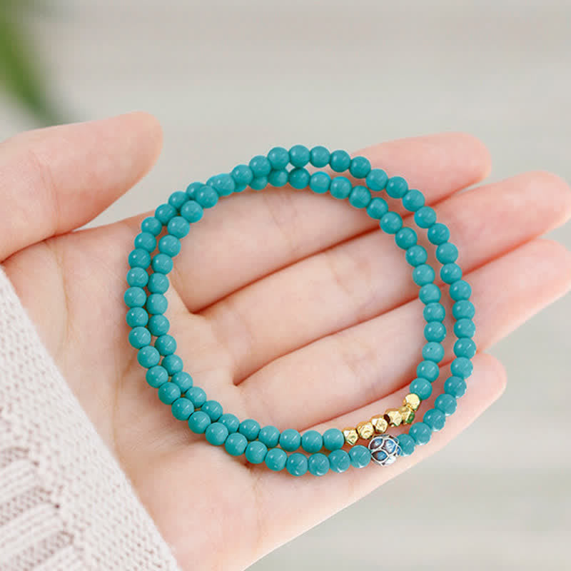 Buddha Stones Bracelet fait main en perles à facettes double tour turquoise Communication - image 3
