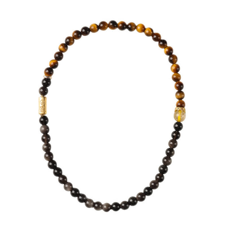 Buddha Stones Bracelet double tour tissé à la main en obsidienne œil de tigre argentée, symbole de prospérité - image 14