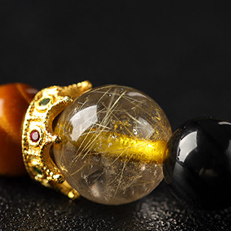 Buddha Stones Bracelet double tour tissé à la main en obsidienne œil de tigre argentée, symbole de prospérité - image 12
