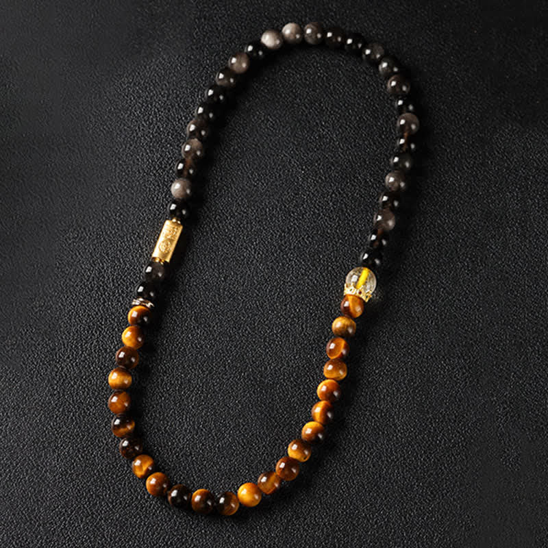Buddha Stones Bracelet double tour tissé à la main en obsidienne œil de tigre argentée, symbole de prospérité - image 4