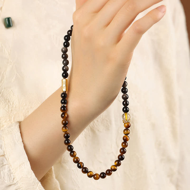 Buddha Stones Bracelet double tour tissé à la main en obsidienne œil de tigre argentée, symbole de prospérité - image 10