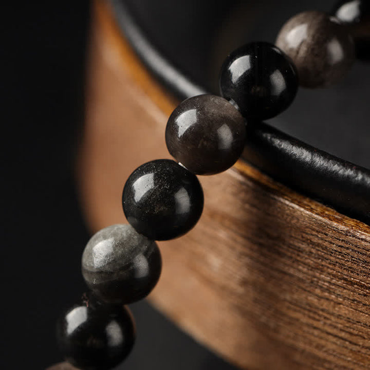 Buddha Stones Bracelet double tour tissé à la main en obsidienne œil de tigre argentée, symbole de prospérité - image 13