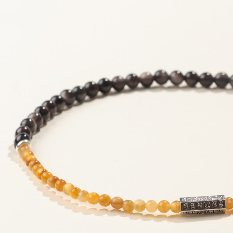 Buddha Stones Bracelet double tour de mise à la terre Om Mani Padme Hum en obsidienne argentée - image 7
