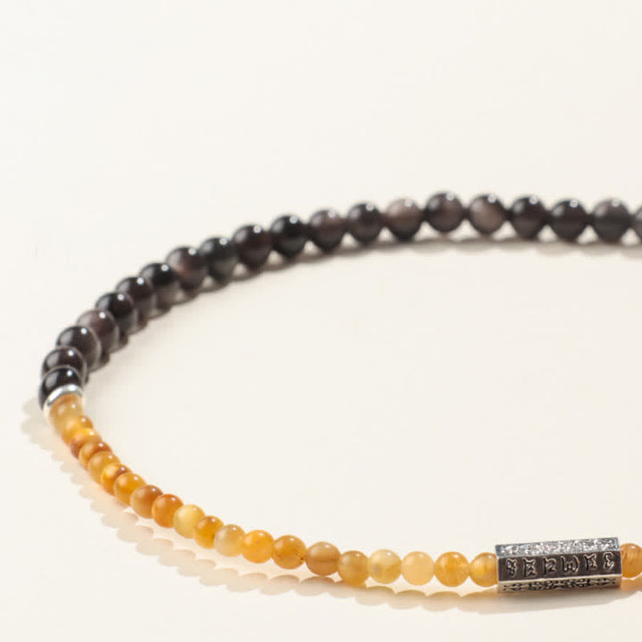 Buddha Stones Bracelet double tour de mise à la terre Om Mani Padme Hum en obsidienne argentée - image 7