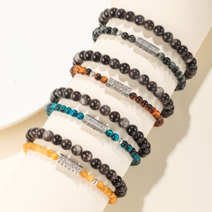 Buddha Stones Bracelet double tour de mise à la terre Om Mani Padme Hum en obsidienne argentée - image 10