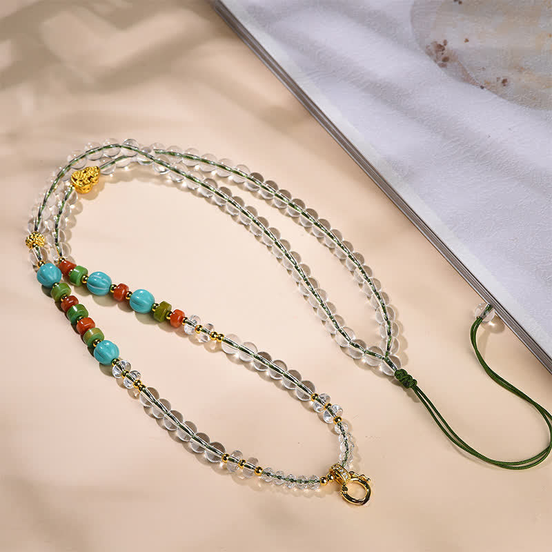 Buddha Stones Collier en calebasse à perles rondes de quartz clair, fabriqué à la main, aux vertus curatives et multi-usages. - Quartz clair (Protection ♥ Guérison) - image 0