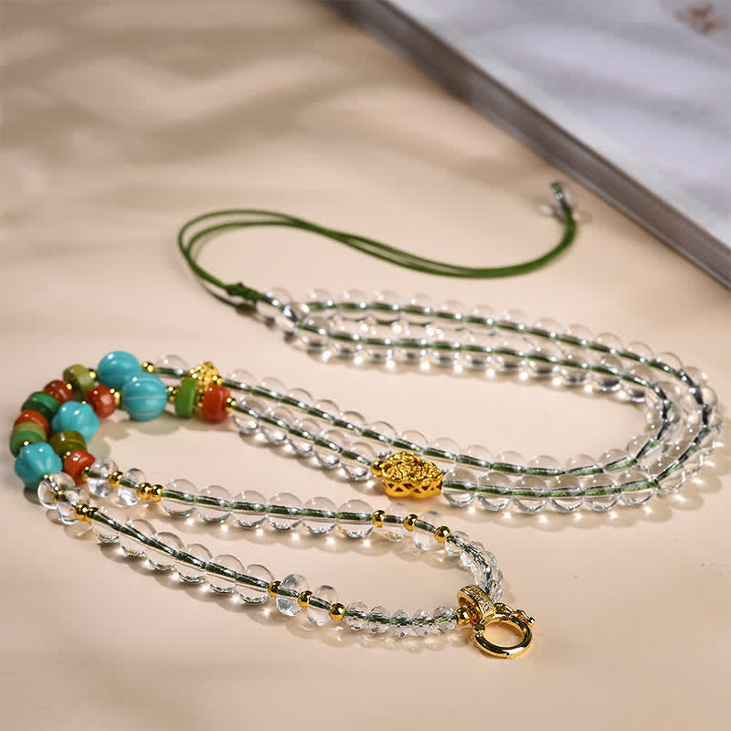 Buddha Stones Collier en calebasse à perles rondes de quartz clair, fabriqué à la main, aux vertus curatives et multi-usages. - image 2