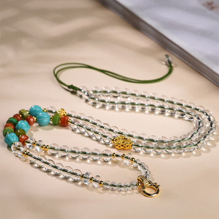 Buddha Stones Collier en calebasse à perles rondes de quartz clair, fabriqué à la main, aux vertus curatives et multi-usages. - image 2