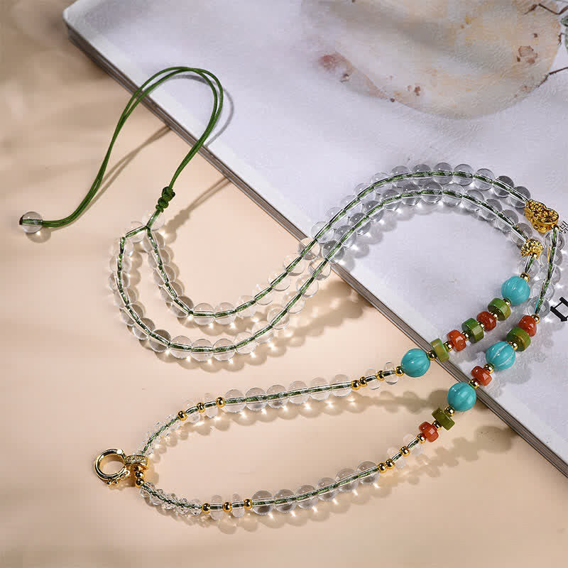 Buddha Stones Collier en calebasse à perles rondes de quartz clair, fabriqué à la main, aux vertus curatives et multi-usages. - image 1