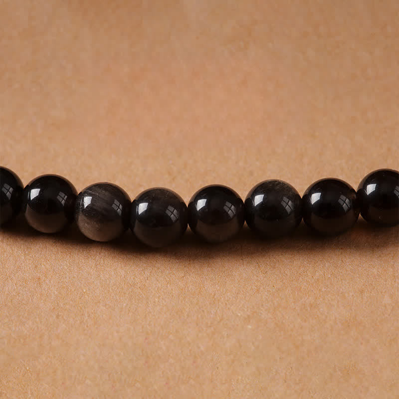 Buddha Stones Collier de perles tissées à la main en obsidienne argentée avec Garuda protecteur - image 14