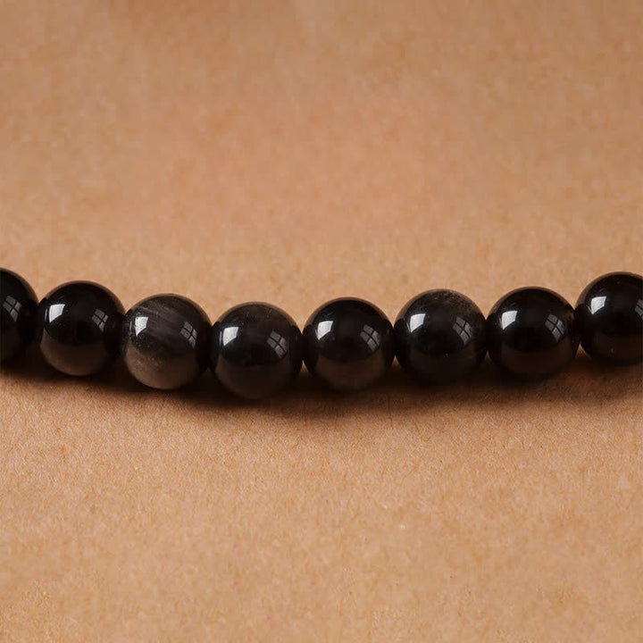 Buddha Stones Collier de perles tissées à la main en obsidienne argentée avec Garuda protecteur - image 14