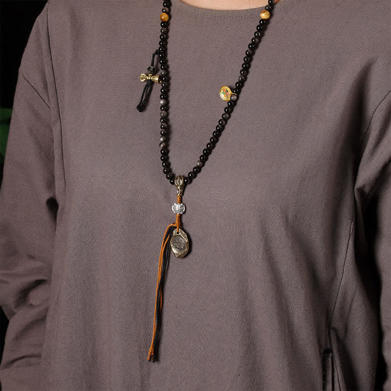 Buddha Stones Collier de perles tissées à la main en obsidienne argentée avec Garuda protecteur - image 11