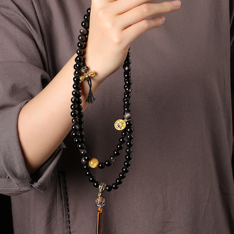 Buddha Stones Collier de perles tissées à la main en obsidienne argentée avec Garuda protecteur - image 9