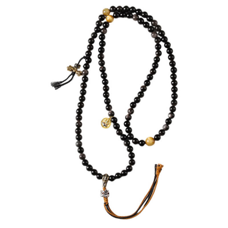 Buddha Stones Collier de perles tissées à la main en obsidienne argentée avec Garuda protecteur - image 15