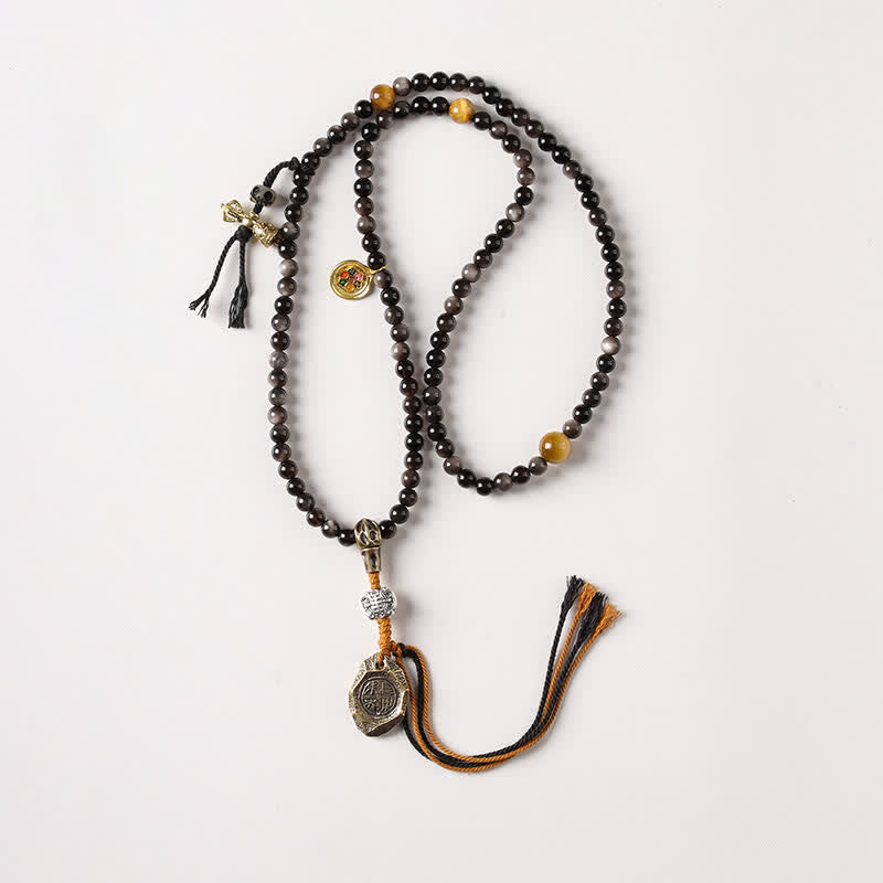 Buddha Stones Collier de perles tissées à la main en obsidienne argentée avec Garuda protecteur - Changle Weiyang - Obsidienne à reflets argentés (Protection ♥ Apaisement) - image 2