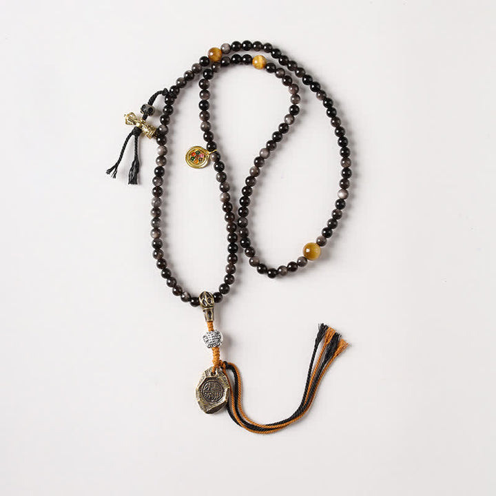Buddha Stones Collier de perles tissées à la main en obsidienne argentée avec Garuda protecteur - Changle Weiyang - Obsidienne à reflets argentés (Protection ♥ Apaisement) - image 2