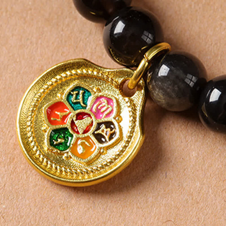 Buddha Stones Collier de perles tissées à la main en obsidienne argentée avec Garuda protecteur - image 12