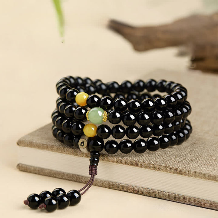 Buddha Stones Mala à pompon en obsidienne noire, 108 perles, polie à la main, symbole de protection du zodiaque chinois. - image 11