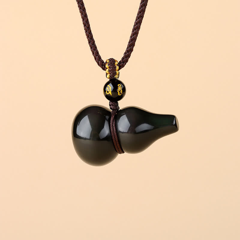 Buddha Stones Collier pendentif tissé à la main en obsidienne arc-en-ciel avec pendentif en forme de gourde, symbole de protection - image 1