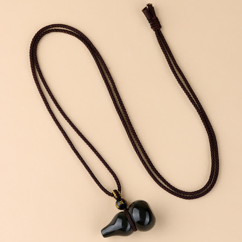 Buddha Stones Collier pendentif tissé à la main en obsidienne arc-en-ciel avec pendentif en forme de gourde, symbole de protection - Obsidienne arc-en-ciel (changements de couleur selon la lumière) - image 0