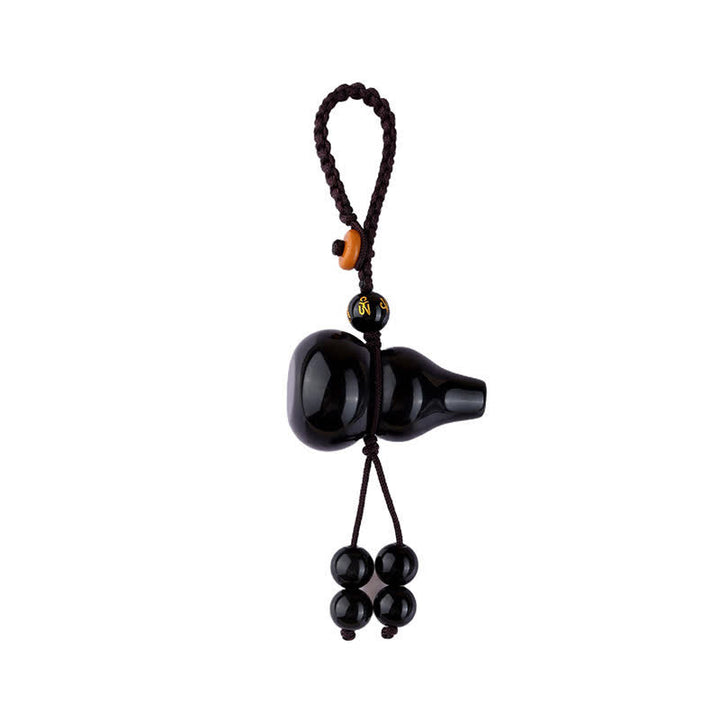Buddha Stones Porte-clés vintage tissés à la main en forme de gourde en obsidienne arc-en-ciel - image 3