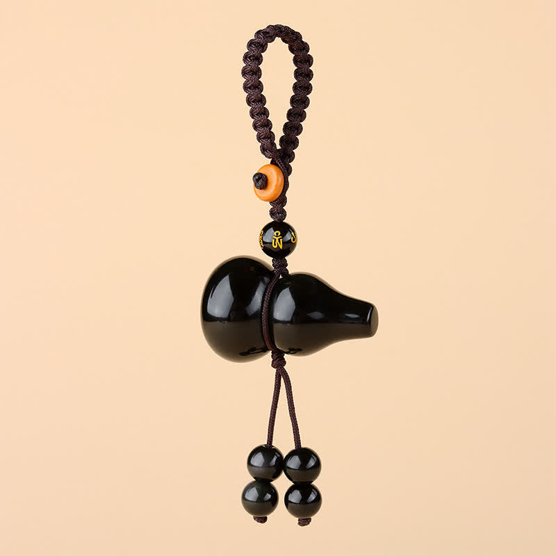 Buddha Stones Porte-clés vintage tissés à la main en forme de gourde en obsidienne arc-en-ciel - image 1