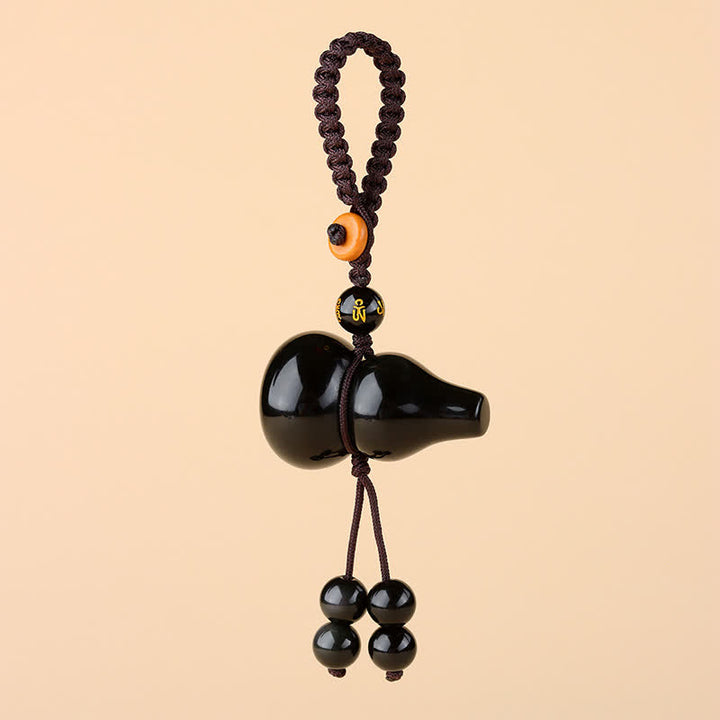 Buddha Stones Porte-clés vintage tissés à la main en forme de gourde en obsidienne arc-en-ciel - image 1