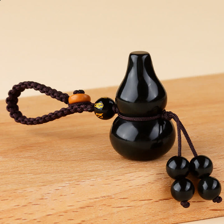 Buddha Stones Porte-clés vintage tissés à la main en forme de gourde en obsidienne arc-en-ciel - Obsidienne arc-en-ciel (changements de couleur selon la lumière) - image 0