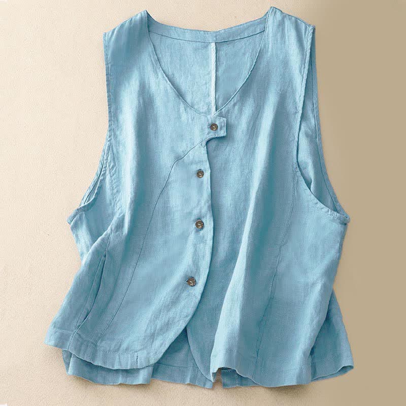 Buddha Stones Débardeur d'été uni à manches longues et poches, style minimaliste et décontracté, avec boutons. - Bleu ciel clair - US12, UK/AU16, EU44 (2XL) - image 11