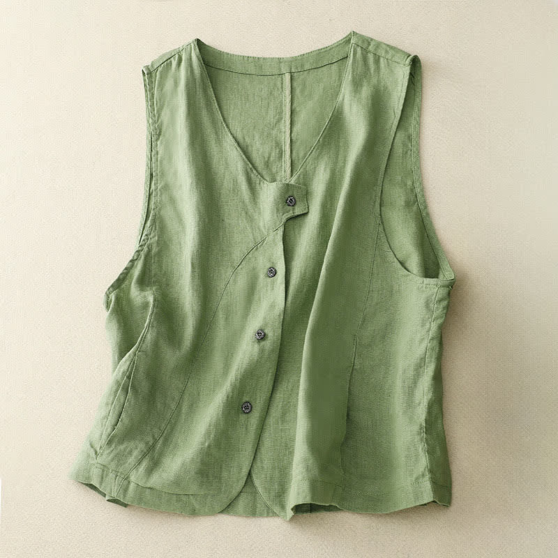 Buddha Stones Débardeur d'été uni à manches longues et poches, style minimaliste et décontracté, avec boutons. - Vert foncé - US12, UK/AU16, EU44 (2XL) - image 17