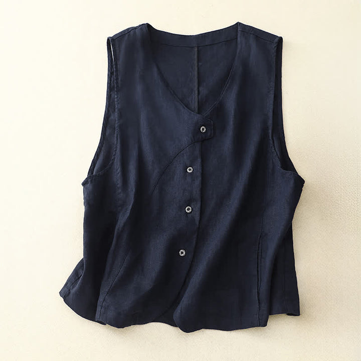 Buddha Stones Débardeur d'été uni à manches longues et poches, style minimaliste et décontracté, avec boutons. - Bleu nuit - US12, UK/AU16, EU44 (2XL) - image 21