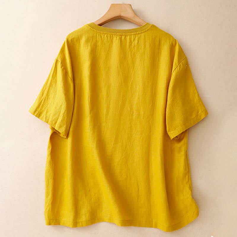 Buddha Stones T-shirts à manches courtes pour femmes, style été décontracté, avec broderie à motif de poisson - image 1