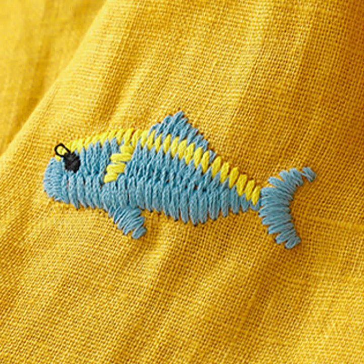 Buddha Stones T-shirts à manches courtes pour femmes, style été décontracté, avec broderie à motif de poisson - image 6