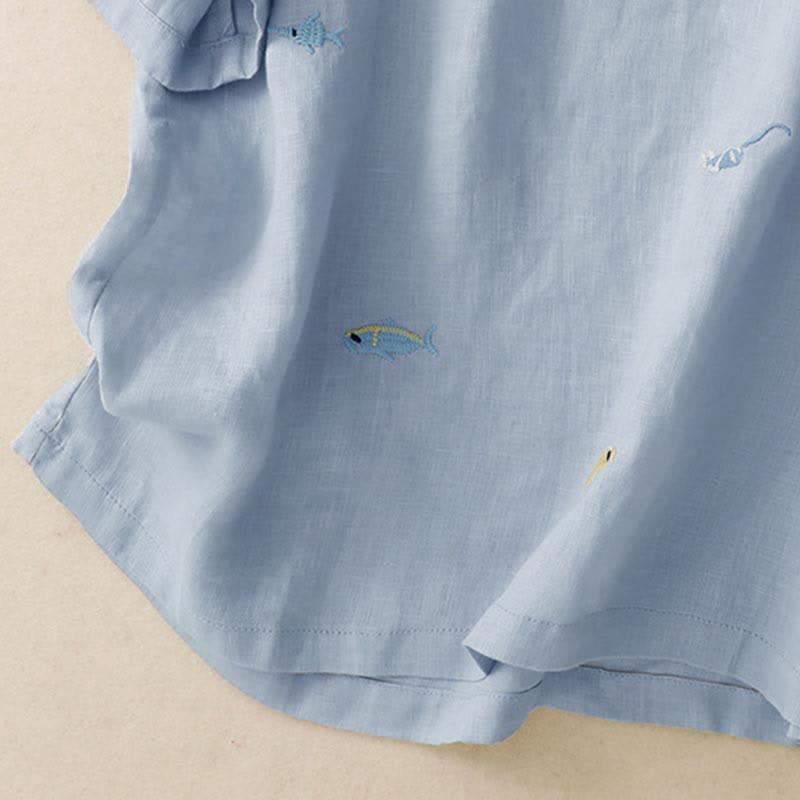 Buddha Stones T-shirts à manches courtes pour femmes, style été décontracté, avec broderie à motif de poisson - image 15