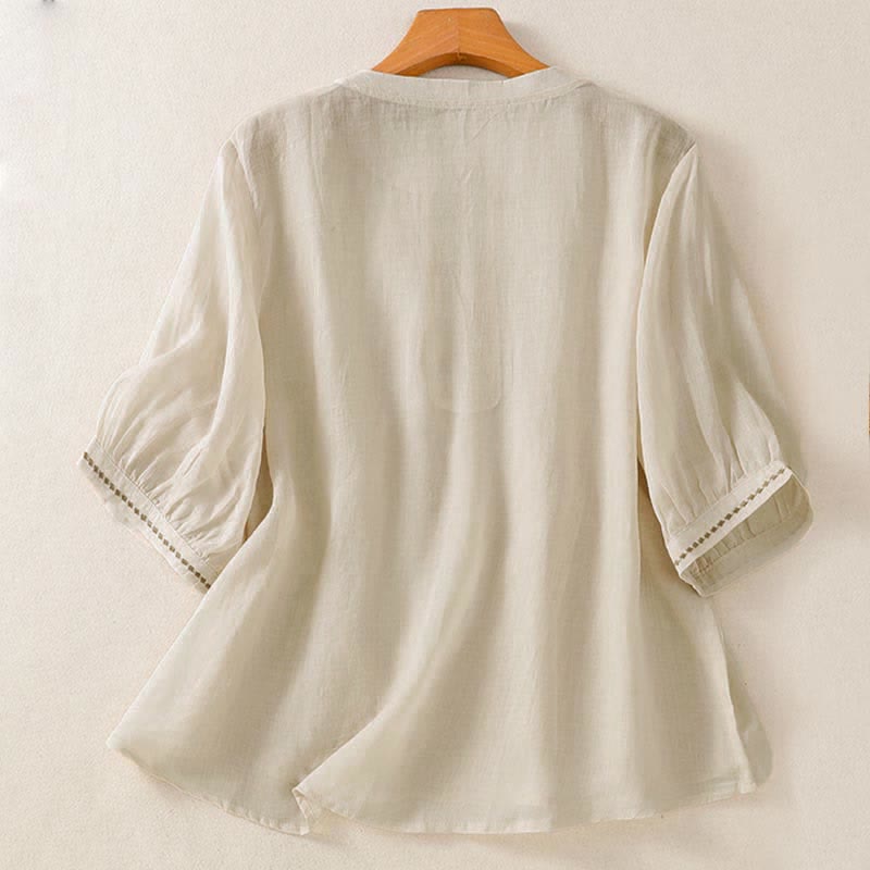 Buddha Stones T-shirts d'été décontractés pour femmes, à manches courtes, brodés, plissés sur le devant - image 16