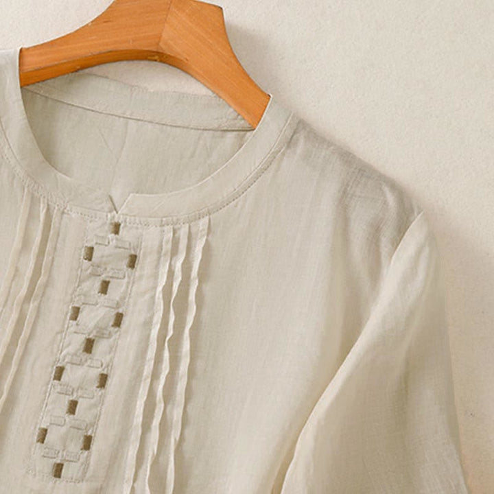 Buddha Stones T-shirts d'été décontractés pour femmes, à manches courtes, brodés, plissés sur le devant - image 18