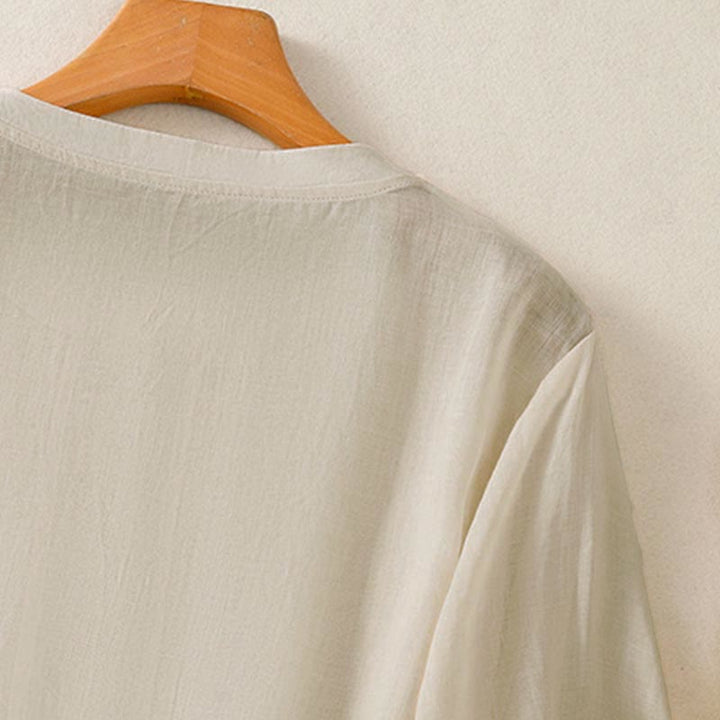 Buddha Stones T-shirts d'été décontractés pour femmes, à manches courtes, brodés, plissés sur le devant - image 19