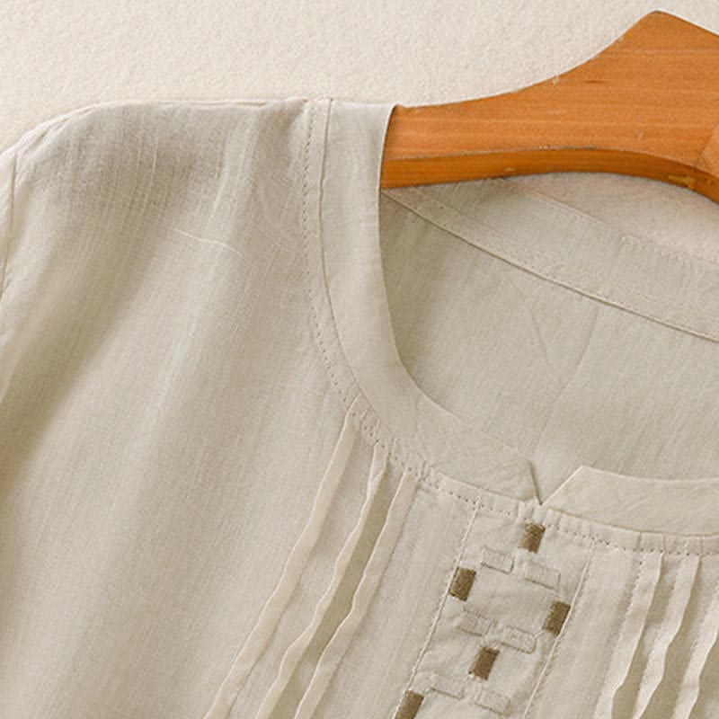 Buddha Stones T-shirts d'été décontractés pour femmes, à manches courtes, brodés, plissés sur le devant - image 17