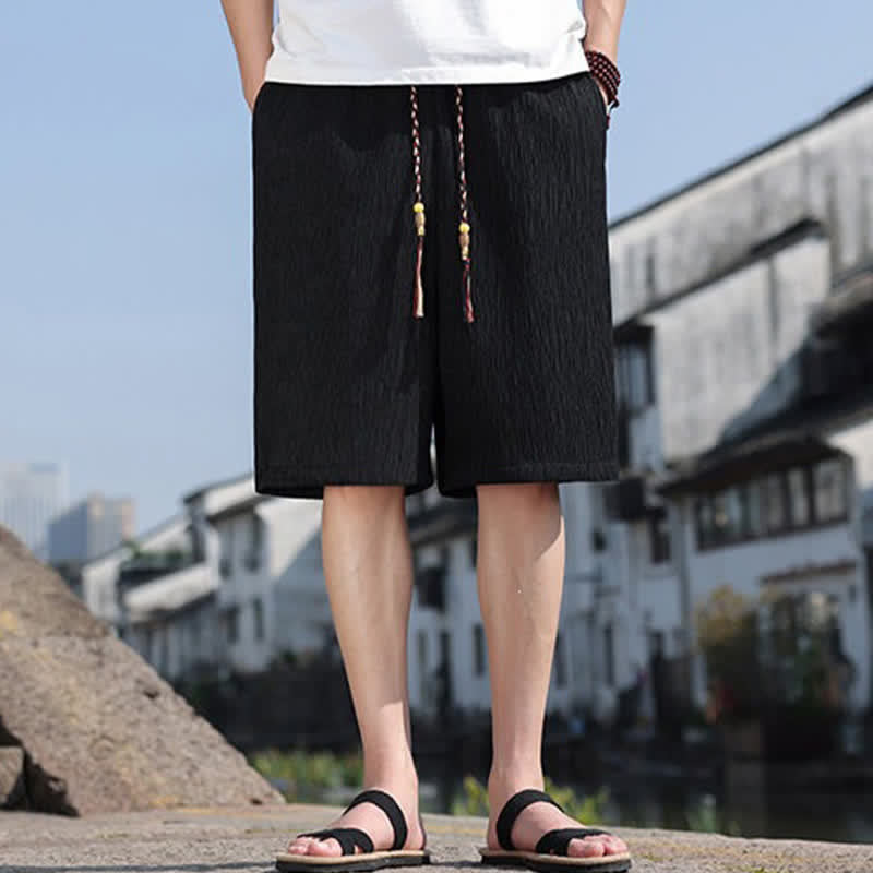 Short bermuda d'été décontracté à cordon de serrage, couleur unie, avec poches, Buddha Stones - Noir - US/UK/AU46，EU56 (5XL) - image 9