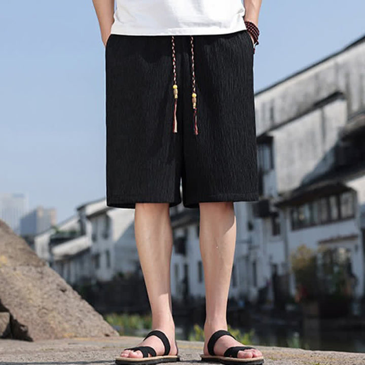Short bermuda d'été décontracté à cordon de serrage, couleur unie, avec poches, Buddha Stones - Noir - US/UK/AU46，EU56 (5XL) - image 9