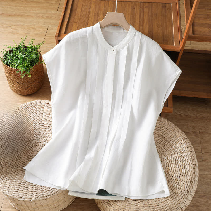 Buddha Stones Chemises sans manches d'été décontractées à plis piqués pour femmes - Blanc - US8-10, UK/AU12-14, EU40-42 (2XL) - image 7