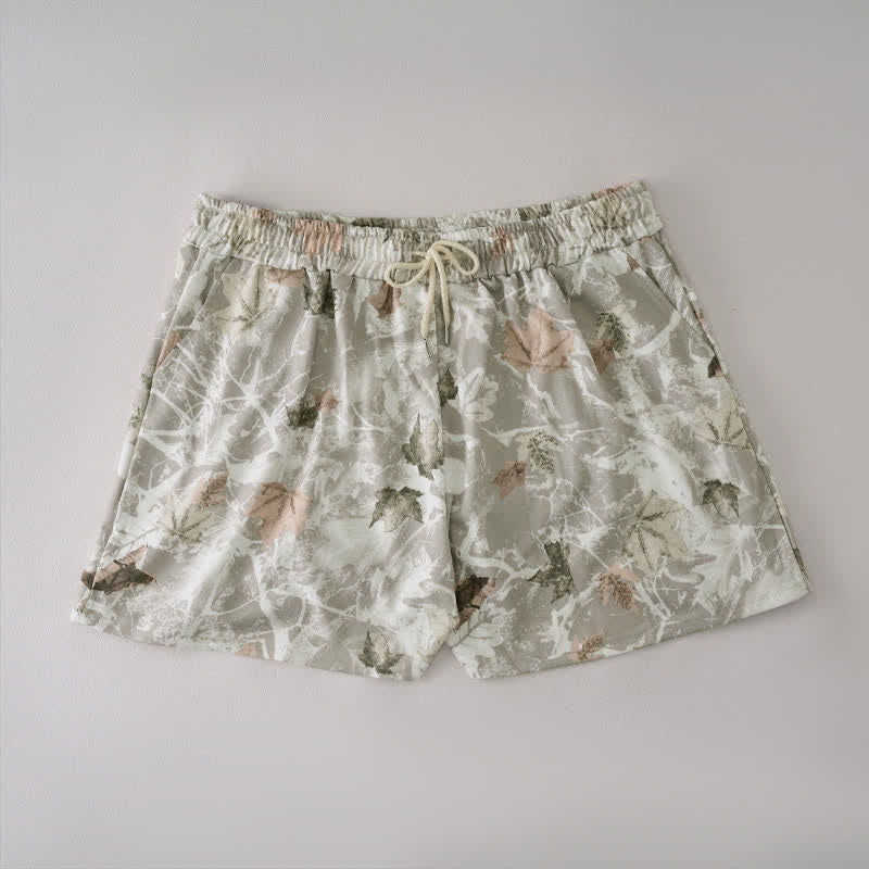 Buddha Stones Short d'été décontracté pour femme avec cordon de serrage, motif feuille d'érable abstraite et poches - Gainsboro - US12, UK/AU16, EU44 (2XL) - image 5